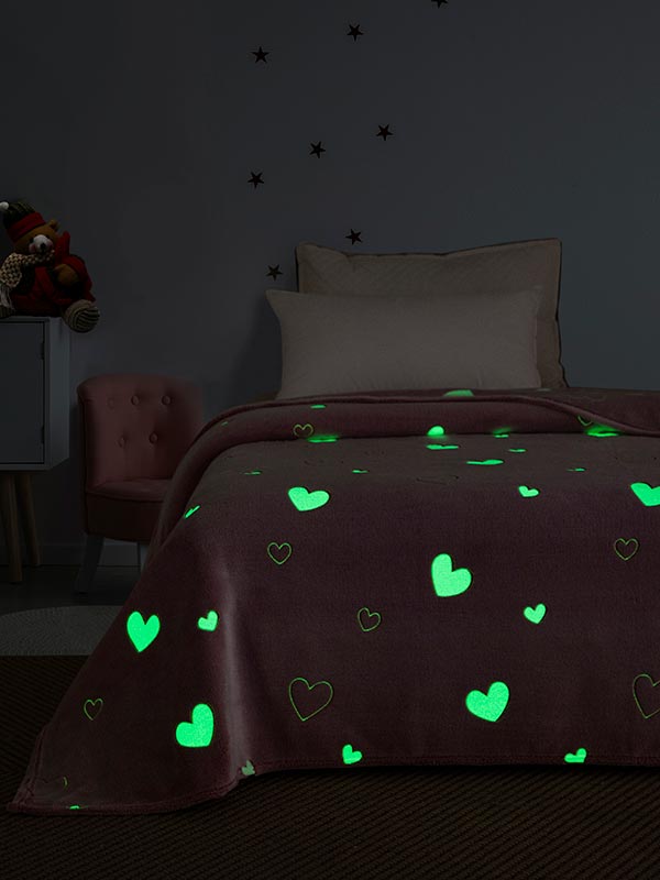 Κουβέρτα φωσφοριζέ μονή Hearts Pink Μονή (160x220) από την εταιρεία Sunshine Home