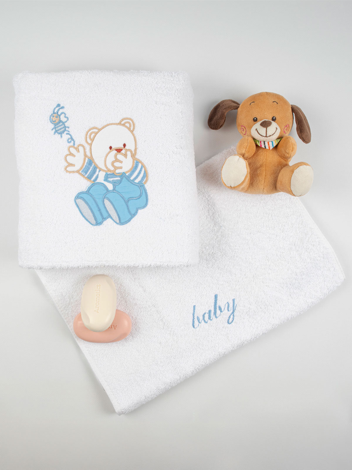 Σετ πετσέτες κεντητές Bear 04 White/Blue από την εταιρεία Sunshine Home
