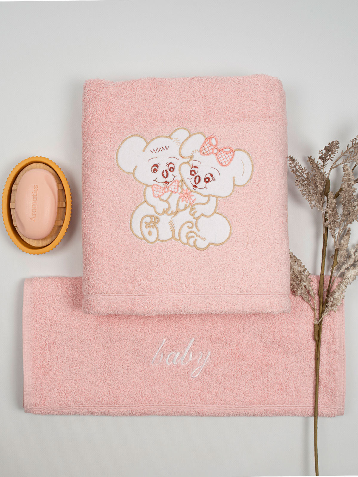 Σετ πετσέτες κεντητές Couple 06 Pink/Pink από την εταιρεία Sunshine Home