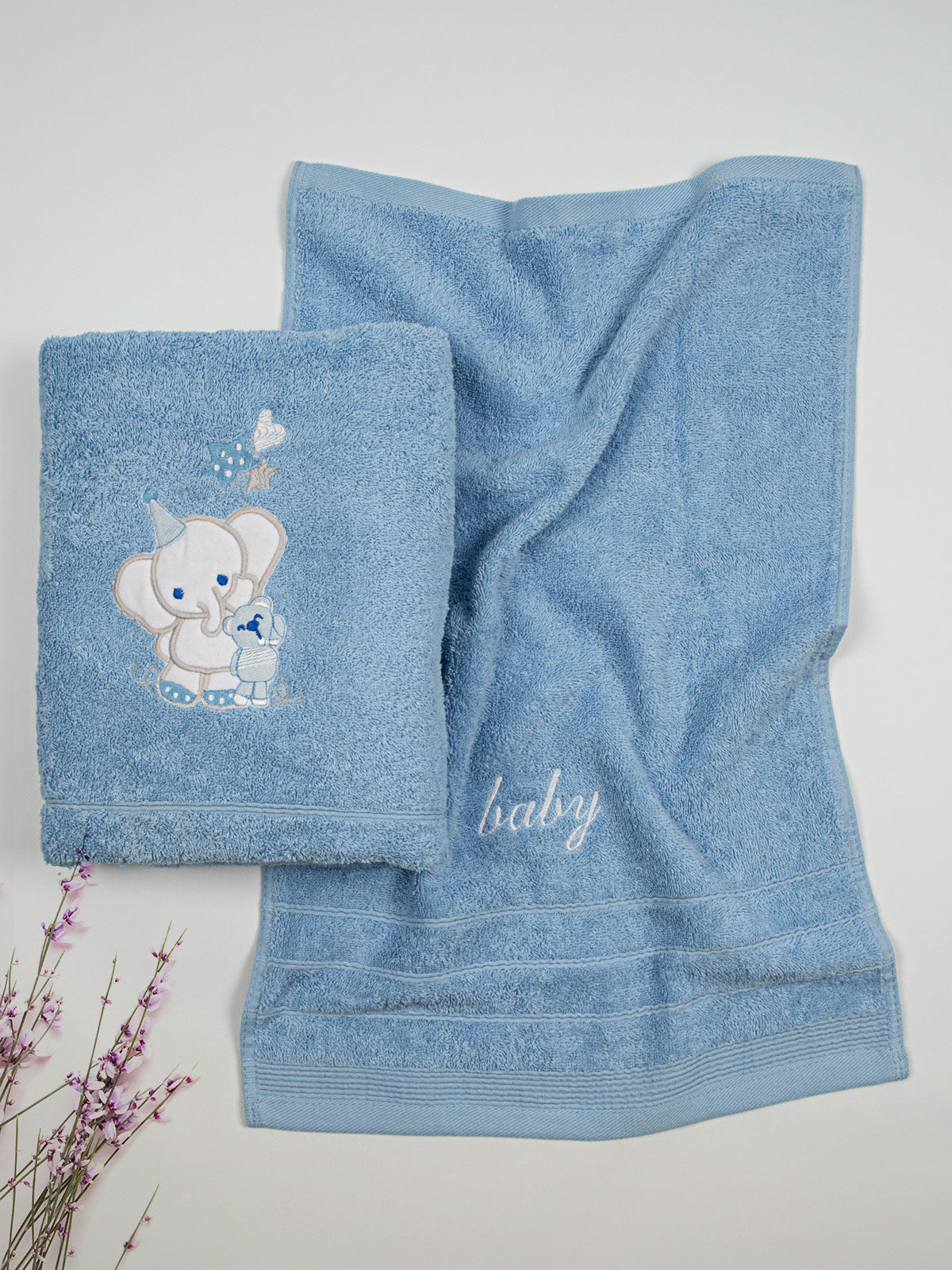 Σετ πετσέτες κεντητές Elephant 03 Blue/Blue από την εταιρεία Sunshine Home