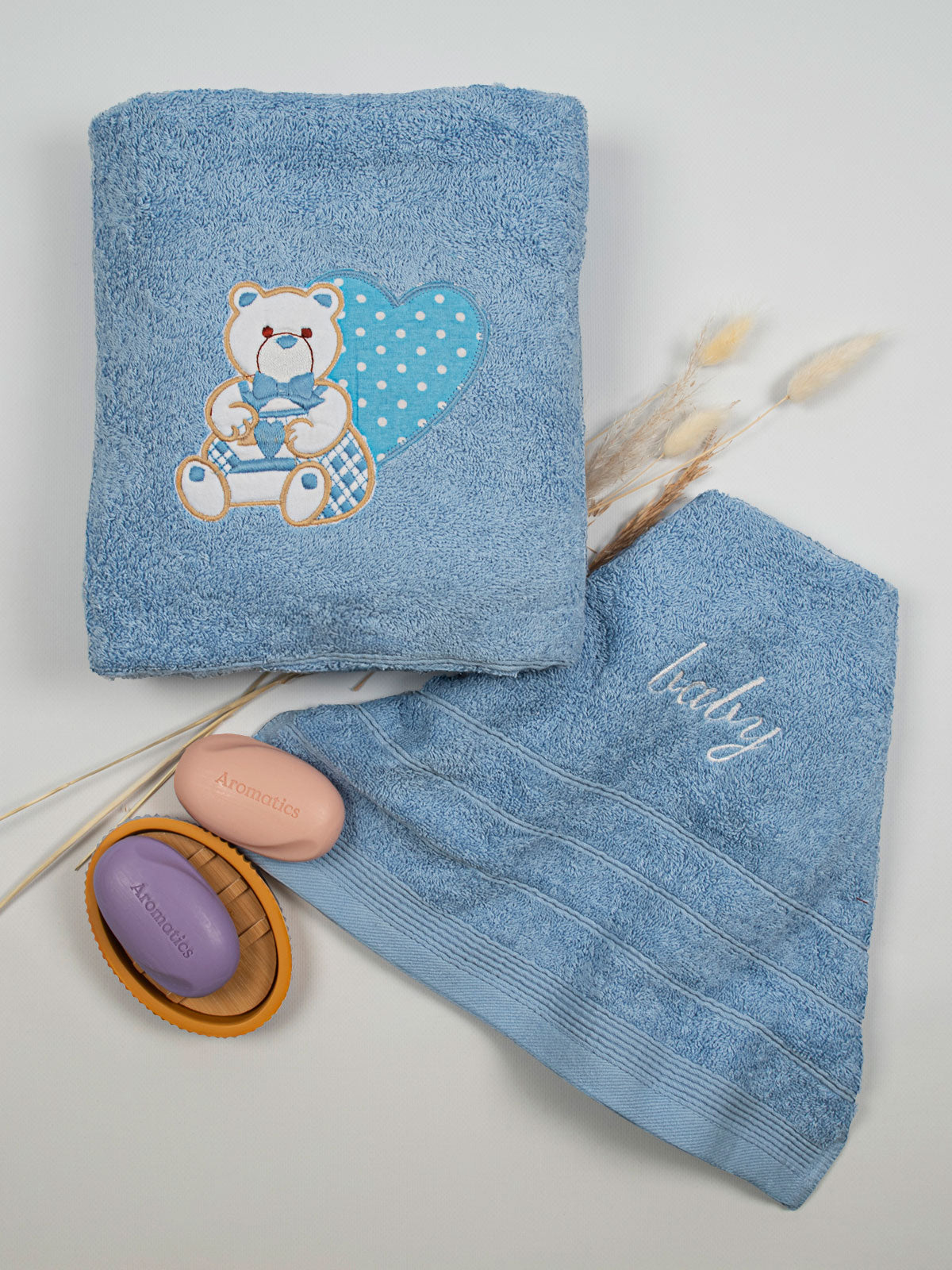 Σετ πετσέτες κεντητές Heart 10 Blue/Blue