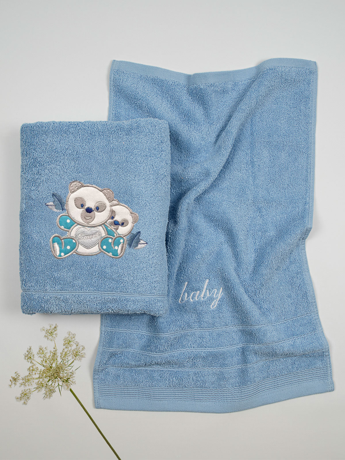 Σετ πετσέτες κεντητές Panda 02 Blue/Blue από την εταιρεία Sunshine Home