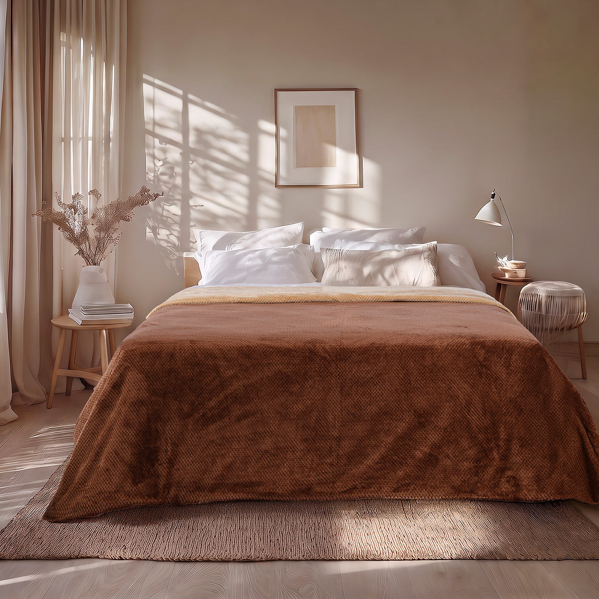 Κουβέρτα υπέρδιπλη διπλής όψεως Art 11601 Jacquard fleece 700gsm Fiesta Plus (11601ΚΒΥΔ-Choco-Beige)