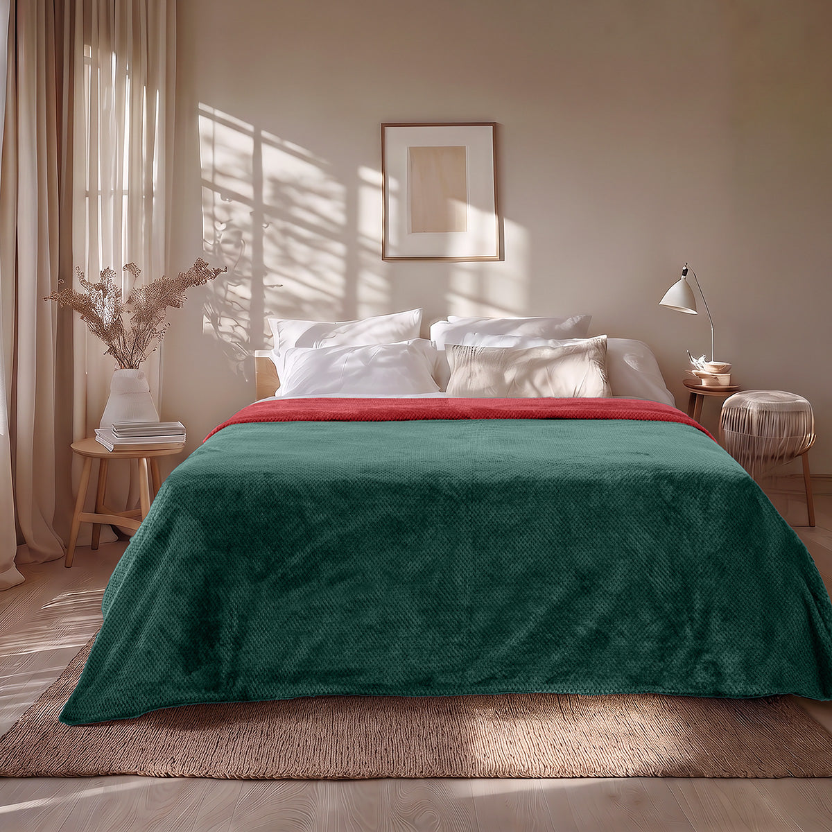 Κουβέρτα υπέρδιπλη διπλής όψεως Art 11601 Jacquard fleece 700gsm Fiesta Plus (11601ΚΒΥΔ-Green-Red)