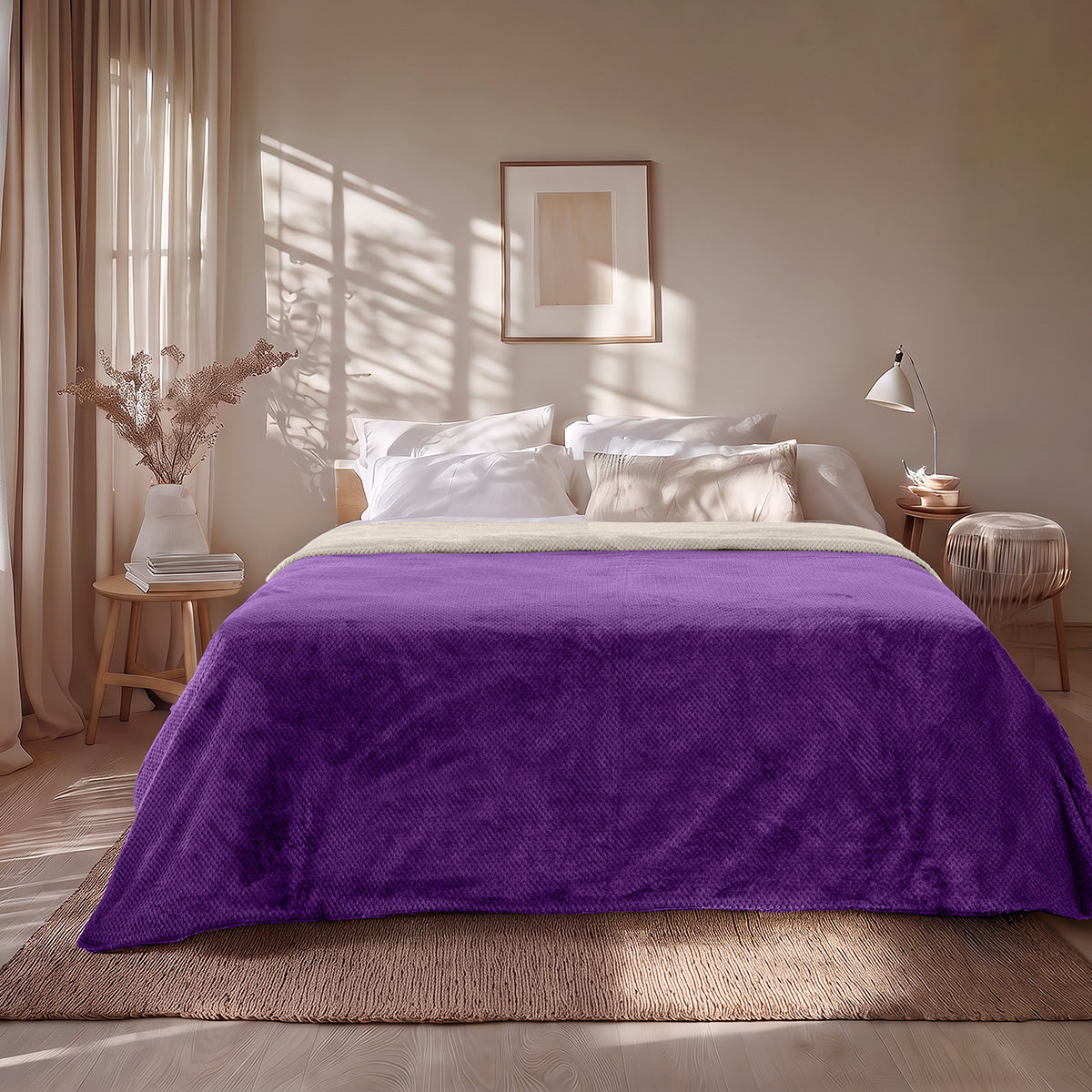 Κουβέρτα υπέρδιπλη διπλής όψεως Art 11601 Jacquard fleece 700gsm Fiesta Plus (11601ΚΒΥΔ-Off white-Purple)