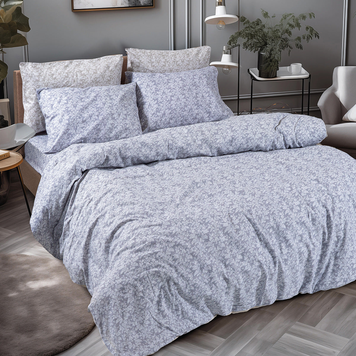 Σετ σεντόνια φανελένια King Size με λάστιχο Flame Art 12631 185x200+32 Γκρι από την εταιρεία Beauty Home