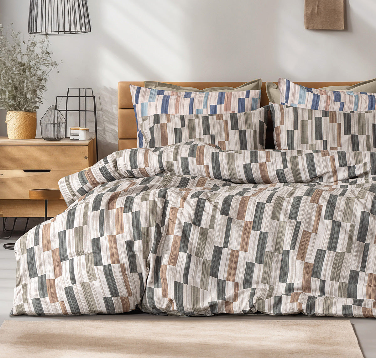 Σετ σεντόνια φανελένια King Size με λάστιχο Pinot Art 12632 185x200+32 Μπεζ,Πράσινο από την εταιρεία Beauty Home