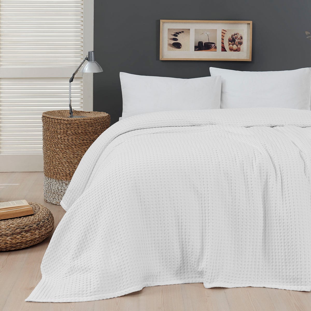 Πικέ υπέρδιπλη waffle Art 1990 White 230x240 Λευκό από την εταιρεία Beauty Home