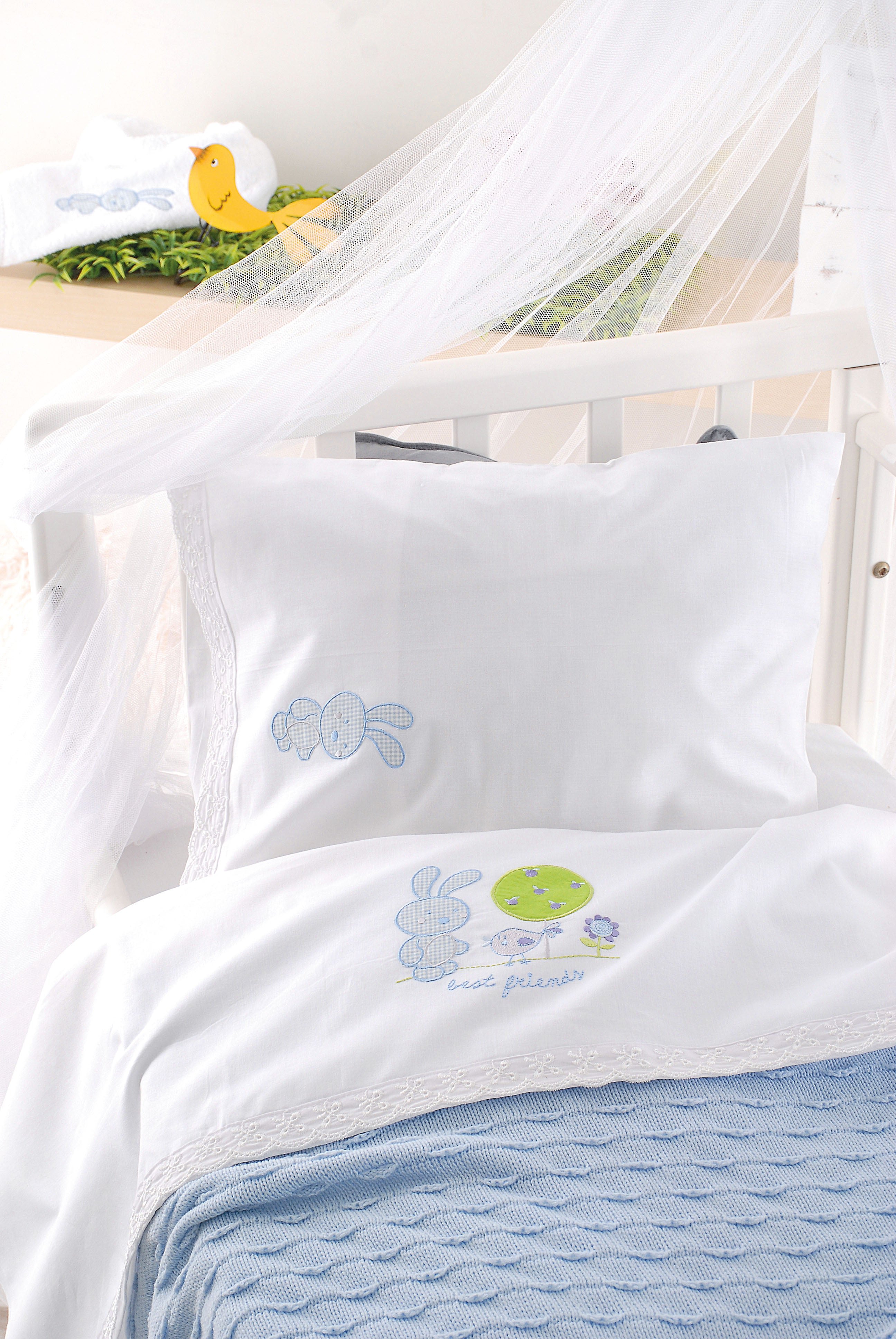 SWEET SUMMER Σιέλ - Σετ σεντόνια βρεφικά 3 τεμ. με κέντημα 100 x 160 Σιέλ 100 x 160 από την εταιρεία Rythmos Home