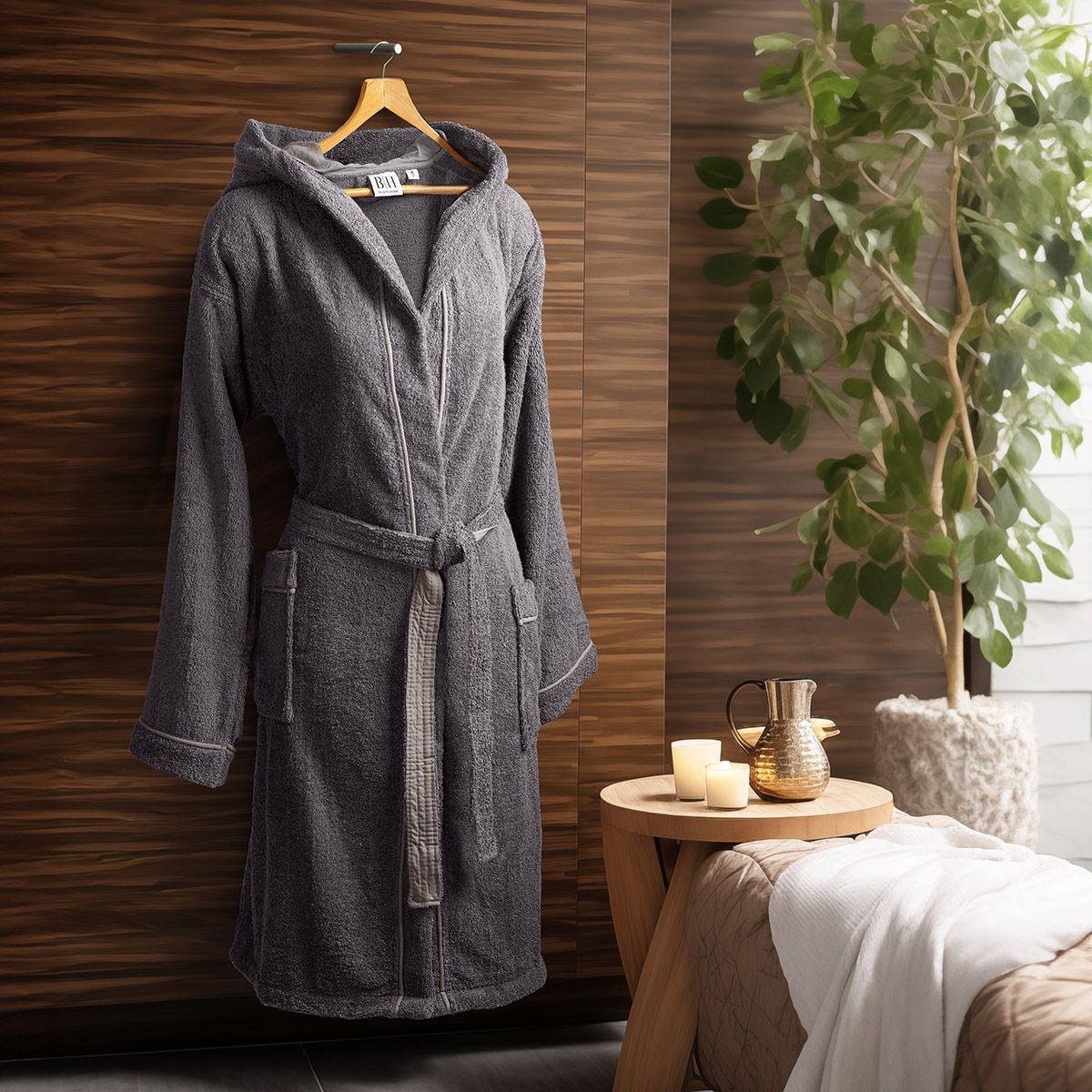 Μπουρνούζι με κουκούλα Art 3428 Ανθρακί από την εταιρεία Beauty Home