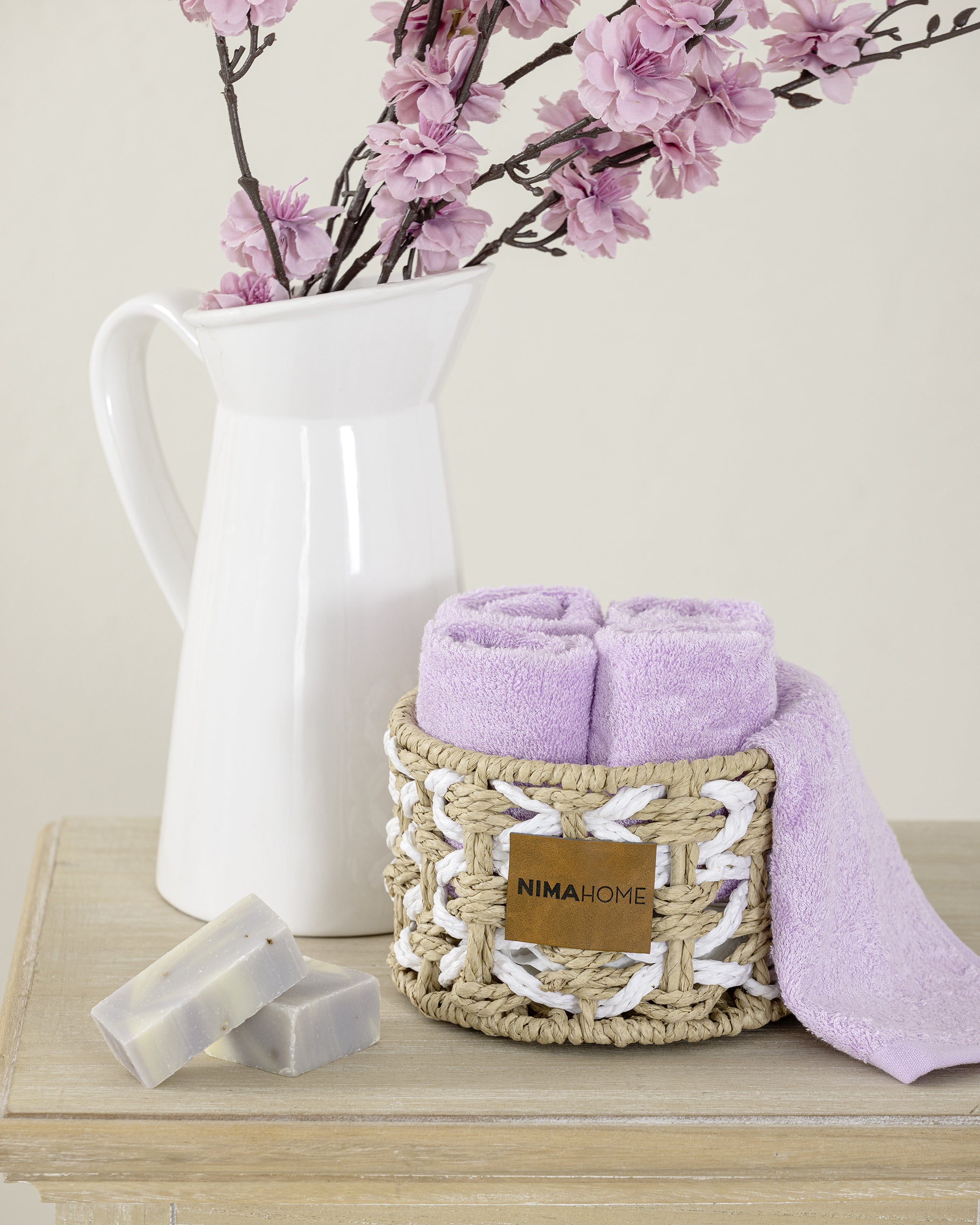 Καλαθάκι με 5 τεμάχια Λαβέτες - Bamboo Calm Pink από την εταιρεία Nima Home