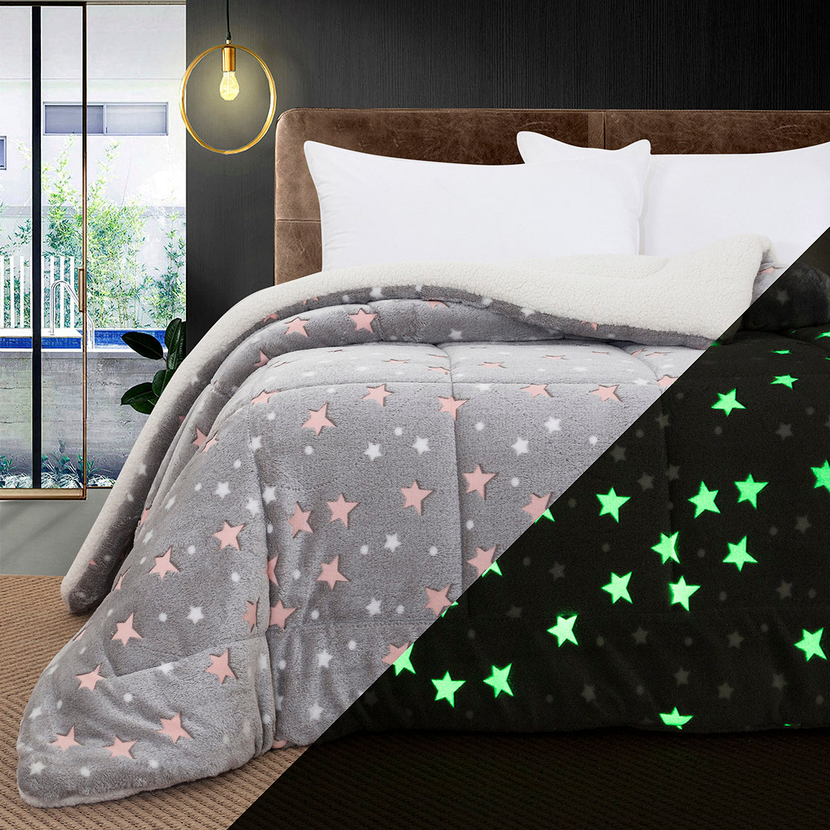 Κουβερτοπάπλωμα μονό φωσφοριζέ Glow Art 6271 160x220 Γκρι Default Title από την εταιρεία Beauty Home