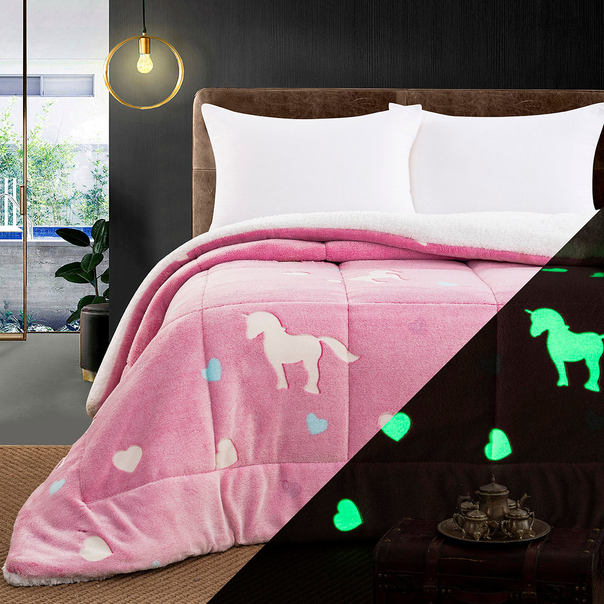 Κουβερτοπάπλωμα μονό φωσφοριζέ Glow Art 6272 160x220 Ροζ Default Title από την εταιρεία Beauty Home
