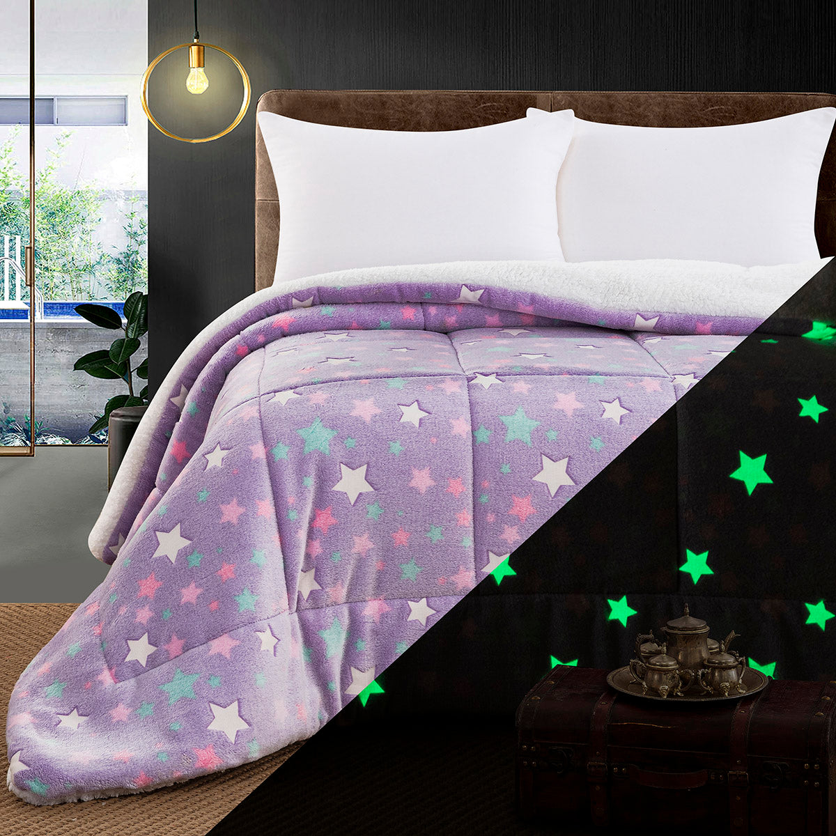 Κουβερτοπάπλωμα μονό φωσφοριζέ Glow Art 6273 160x220 Λιλά Default Title από την εταιρεία Beauty Home
