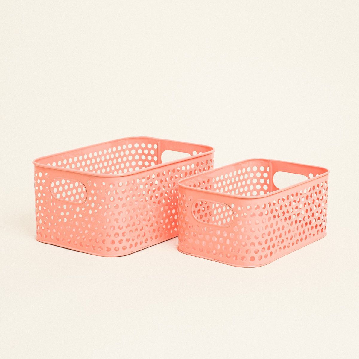 Beauty Home Μεταλλικά Καλάθια 29,5 x 19,8 x 13 cm , 24,8 x 16,3 x 11 cm ΣΕΤ 2 ΤΜΧ Σομόν