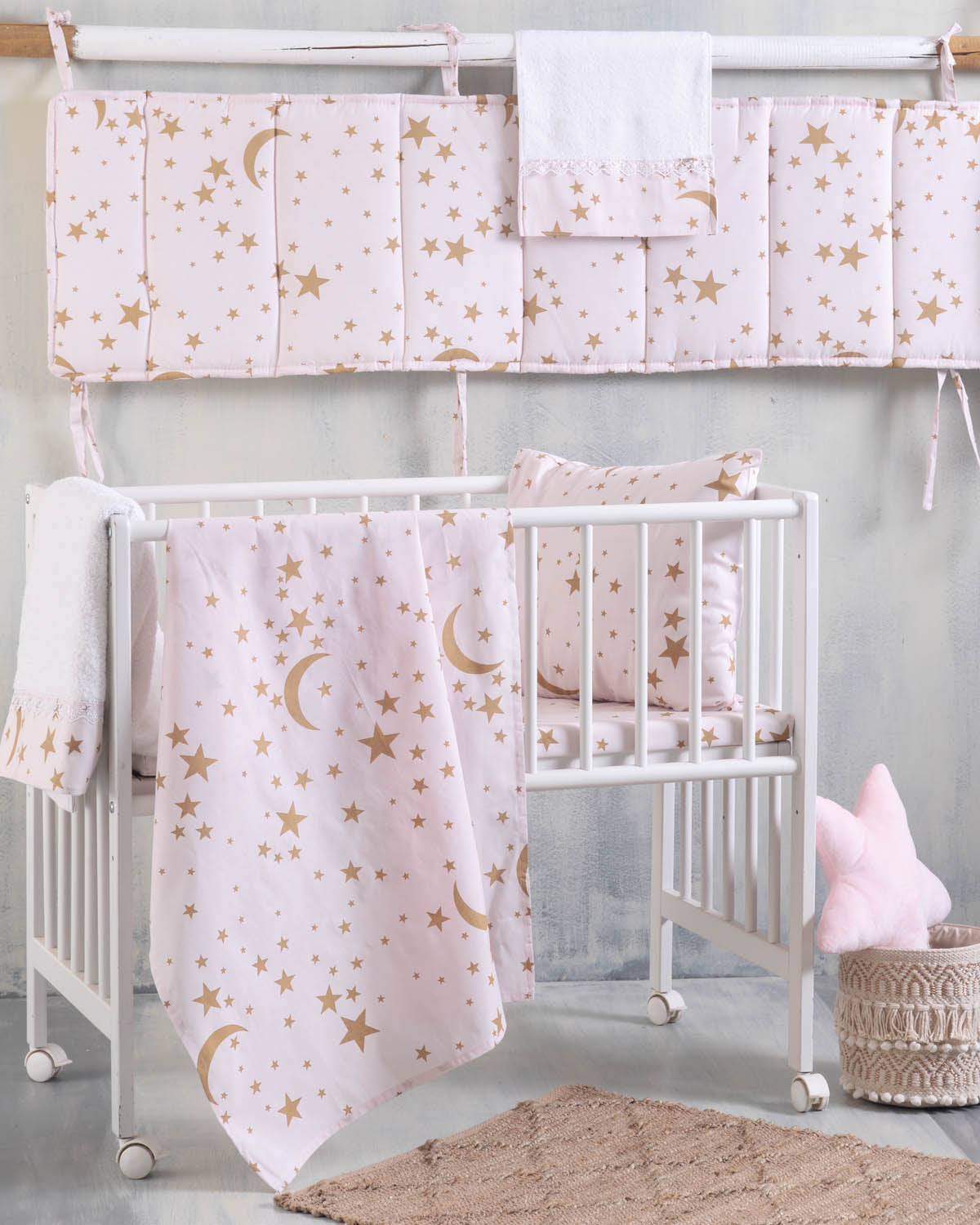 MOONLIGHT ROZ - Σετ σεντόνια βρεφικά 3 τεμ. 120 x 160 Ροζ 120 x 160 από την εταιρεία Rythmos Home