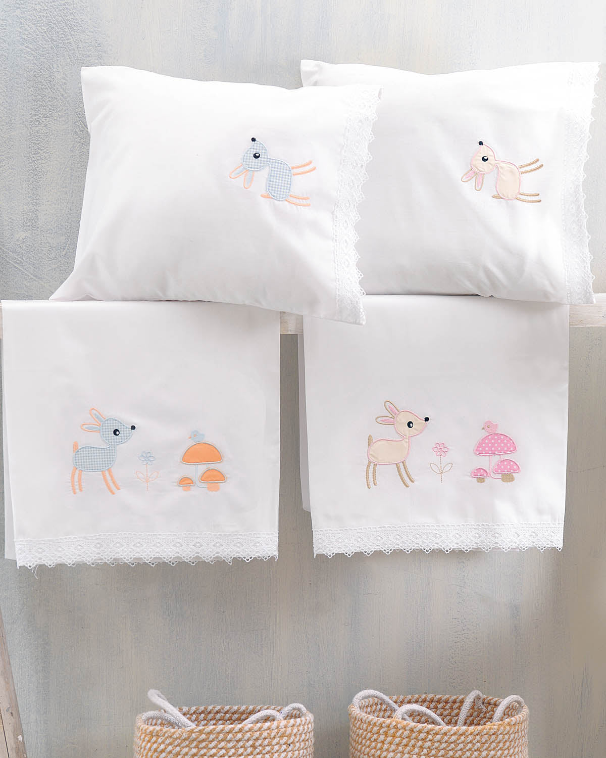 FLOPPY Σιέλ - Σετ σεντόνια βρεφικά 3 τεμ. με κέντημα από την εταιρεία Rythmos Home