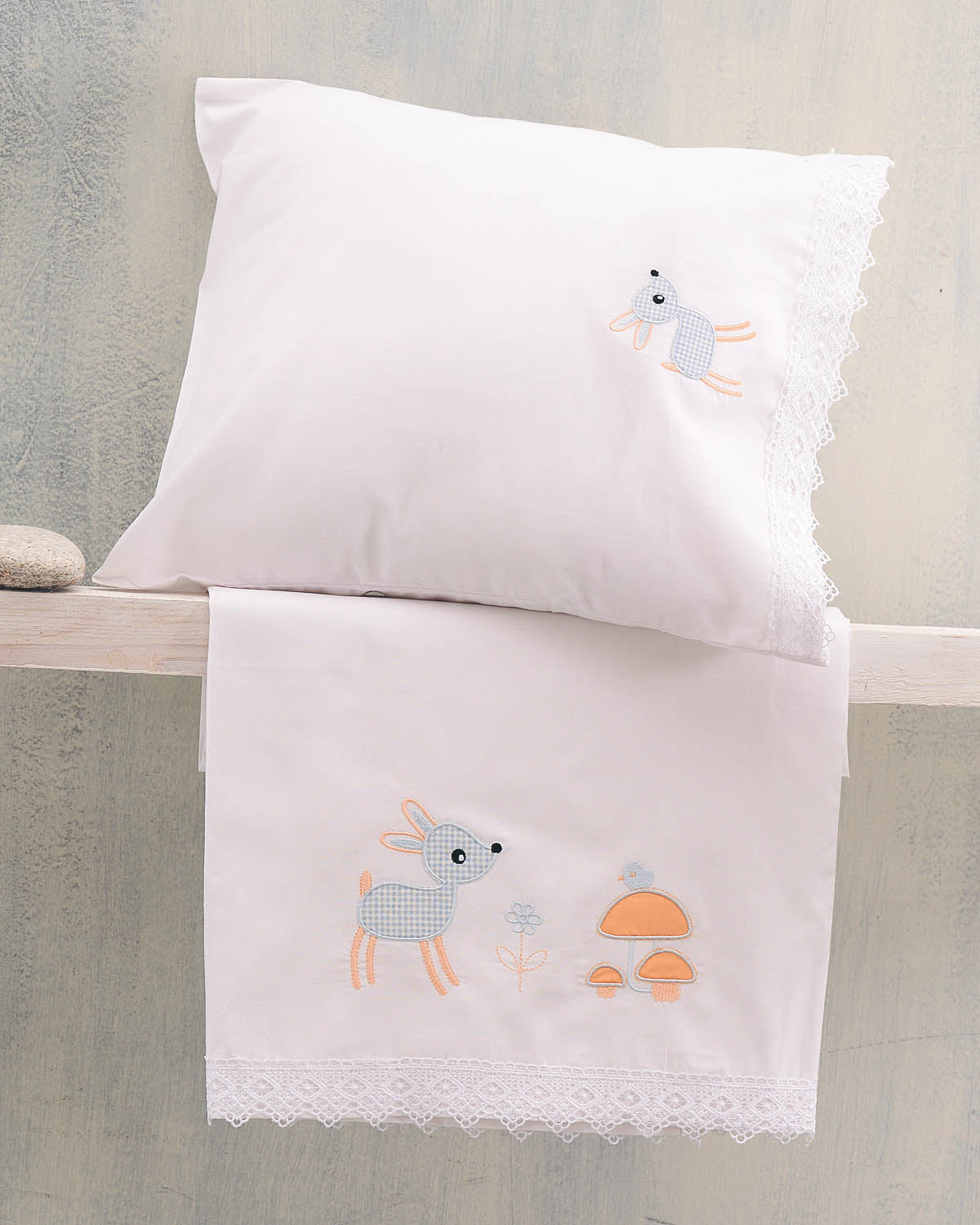 FLOPPY Σιέλ - Σετ σεντόνια βρεφικά 3 τεμ. με κέντημα 100 x 160 Σιέλ 100 x 160 από την εταιρεία Rythmos Home