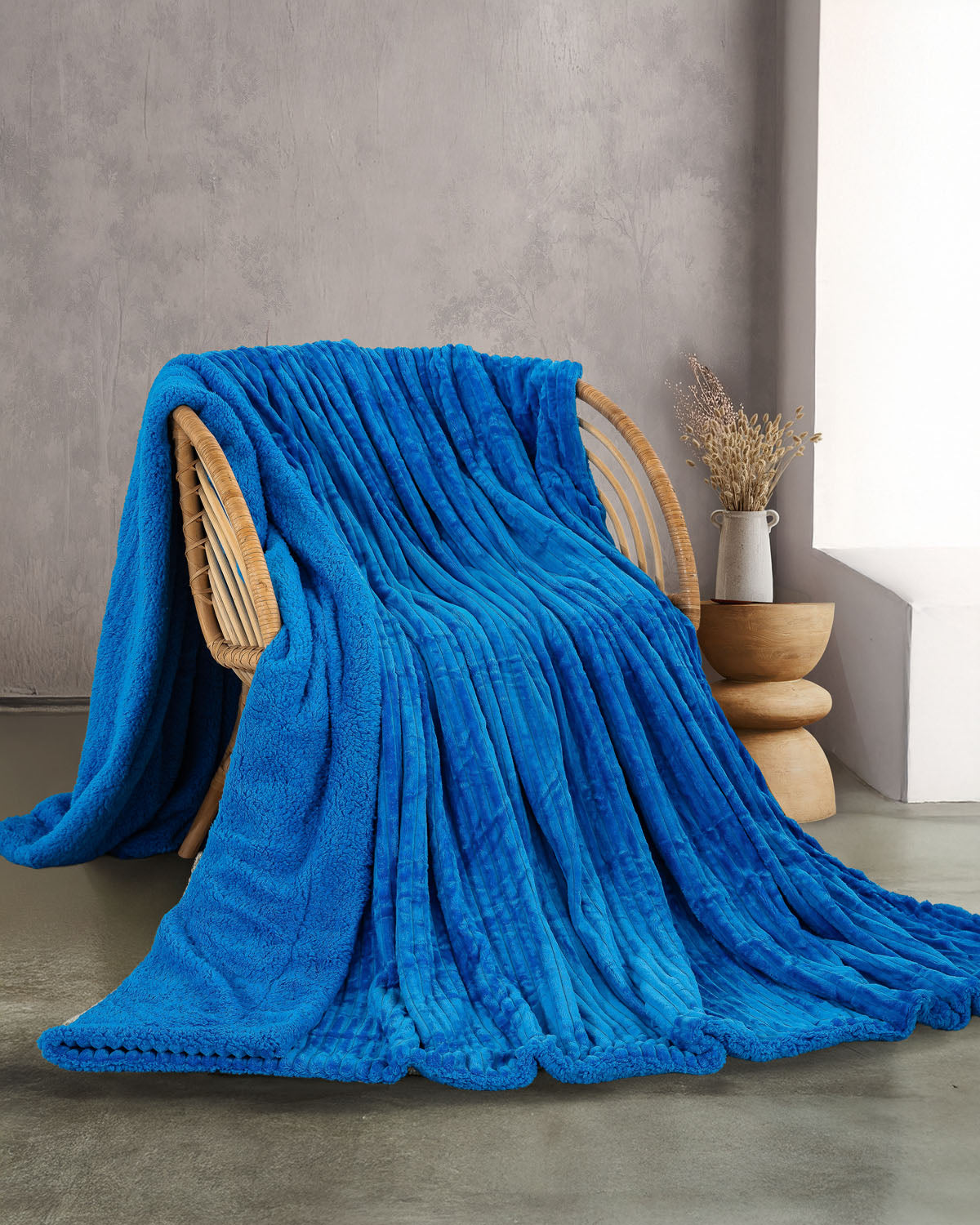 JOLLEIN - Κουβέρτα JACQUARD FLANNEL ΜΕ SHERPA Υπέρδιπλο Μπλε 220 x 240 από την εταιρεία Rythmos Home