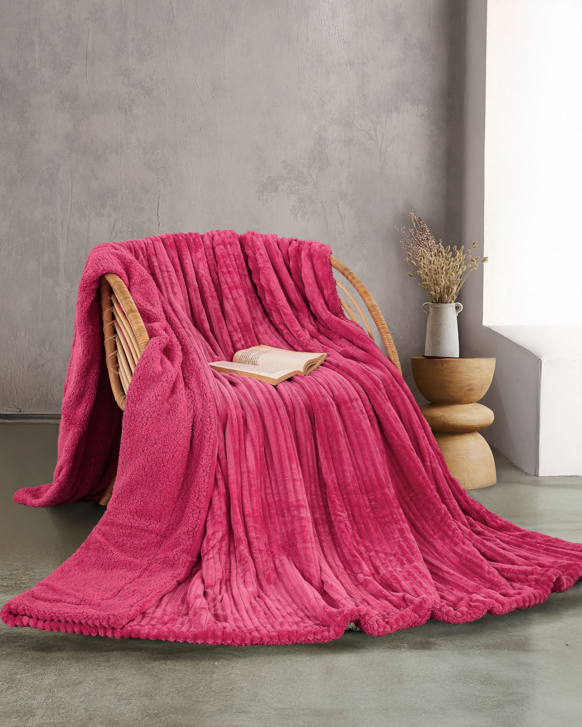 JOLLEIN - Κουβέρτα JACQUARD FLANNEL ΜΕ SHERPA Υπέρδιπλο Φούξια 220 x 240 από την εταιρεία Rythmos Home