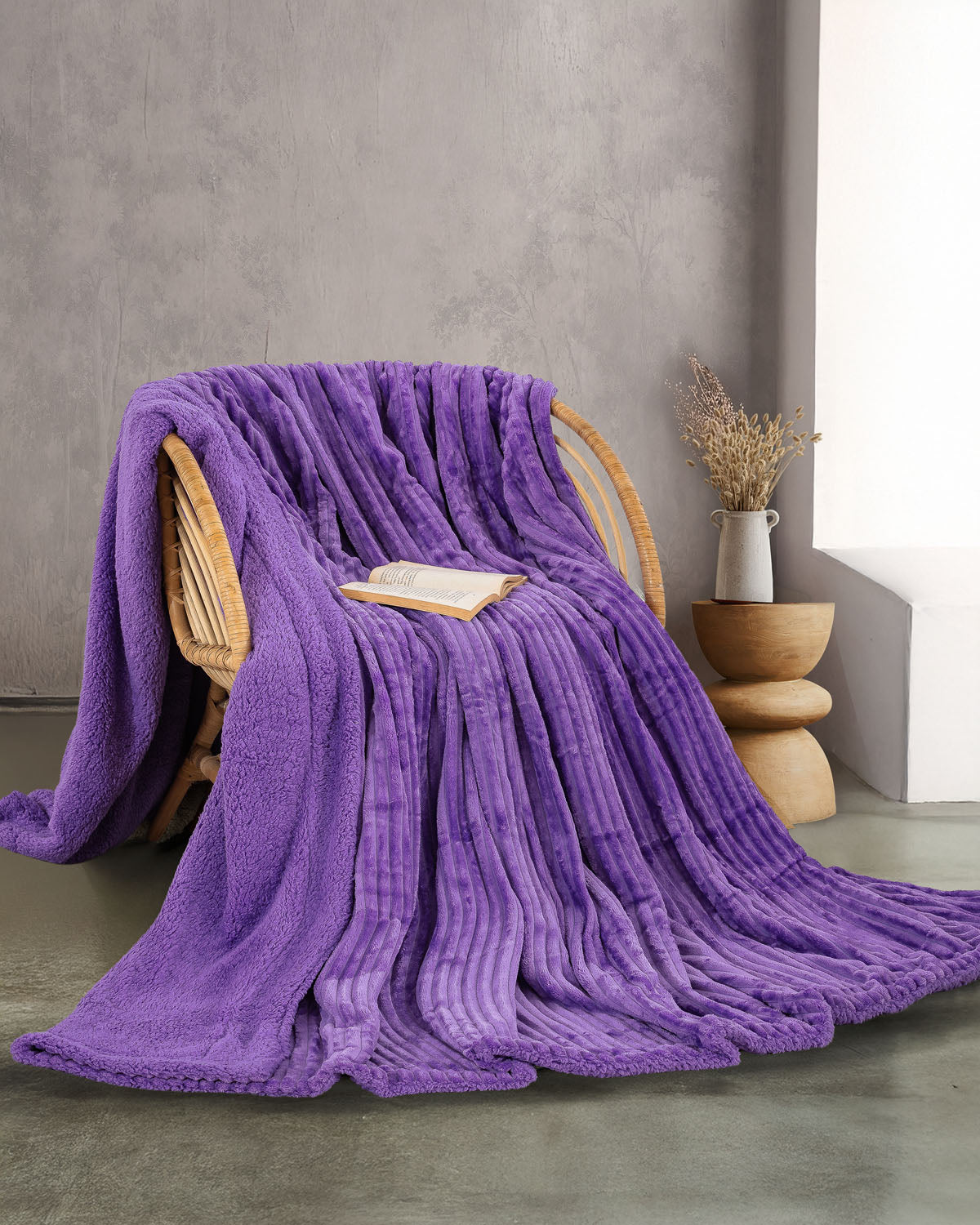 JOLLEIN - Κουβέρτα JACQUARD FLANNEL ΜΕ SHERPA Υπέρδιπλο Μοβ 220 x 240 από την εταιρεία Rythmos Home