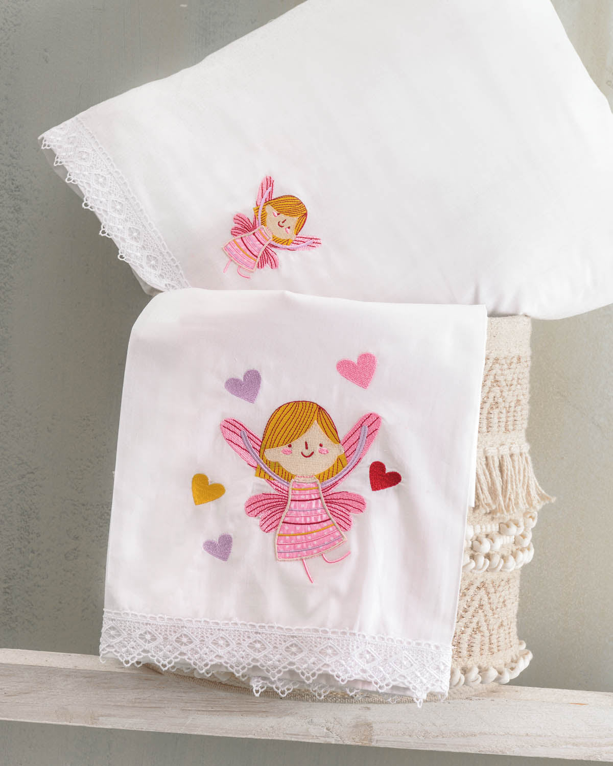 AMELIA - Σετ σεντόνια βρεφικά 3 τεμ. με κέντημα 100 x 160 Ροζ 100 x 160 από την εταιρεία Rythmos Home