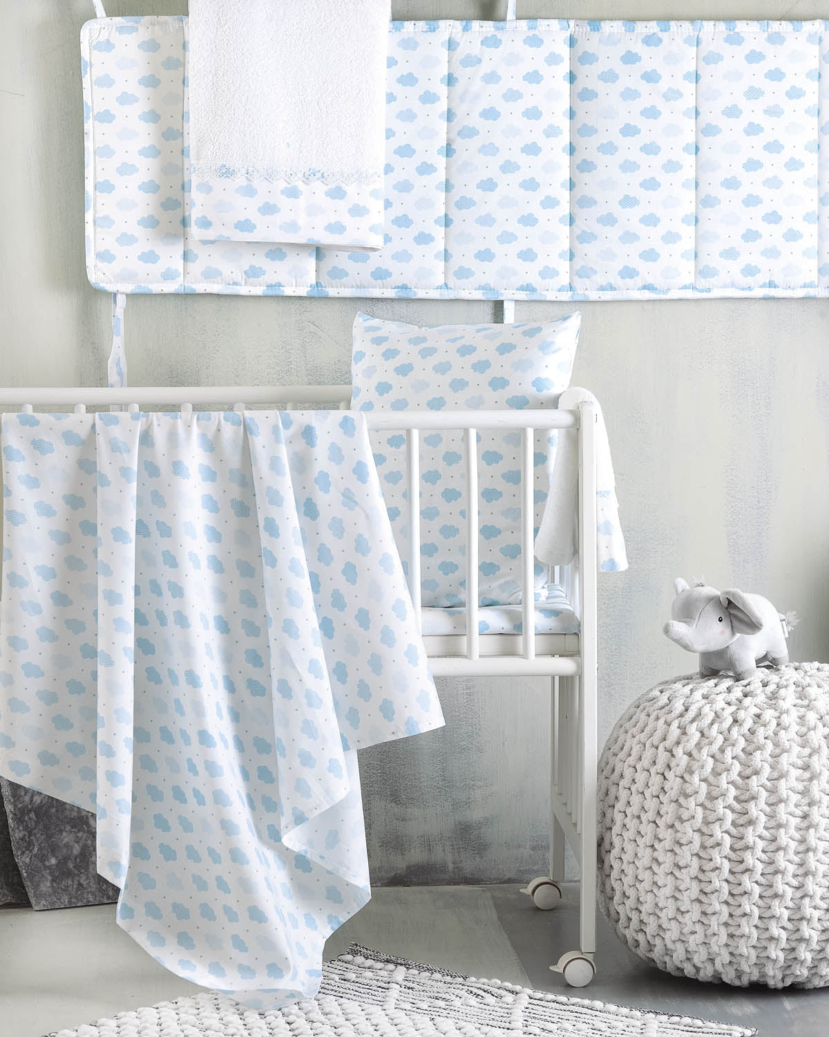 CLOUDY Μπλε - Σετ σεντόνια βρεφικά 3 τεμ. 120 x 160 Μπλε 120 x 160 από την εταιρεία Rythmos Home