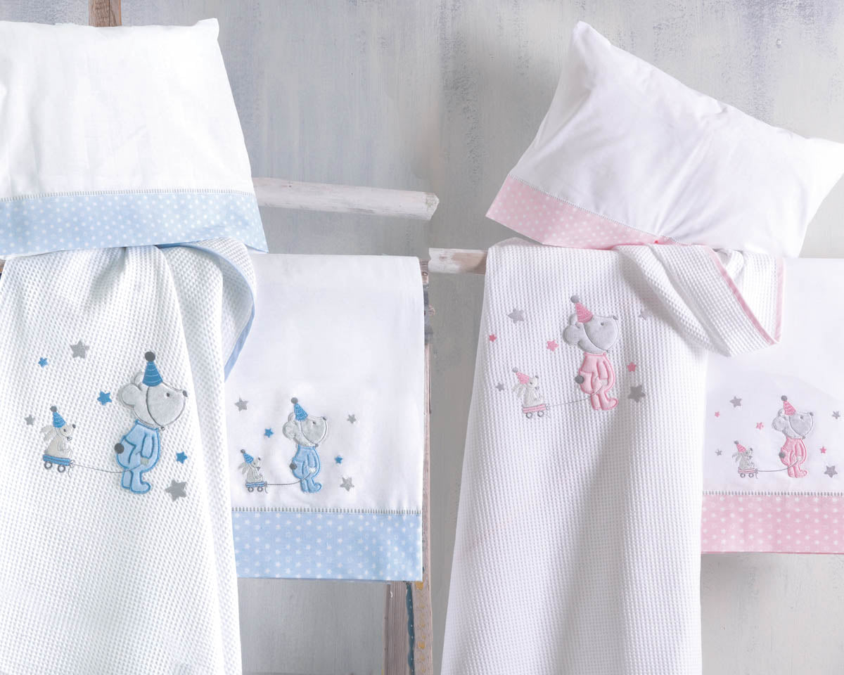 FELIX Σιέλ - Σετ σεντόνια βρεφικά 3 τεμ. με κέντημα από την εταιρεία Rythmos Home