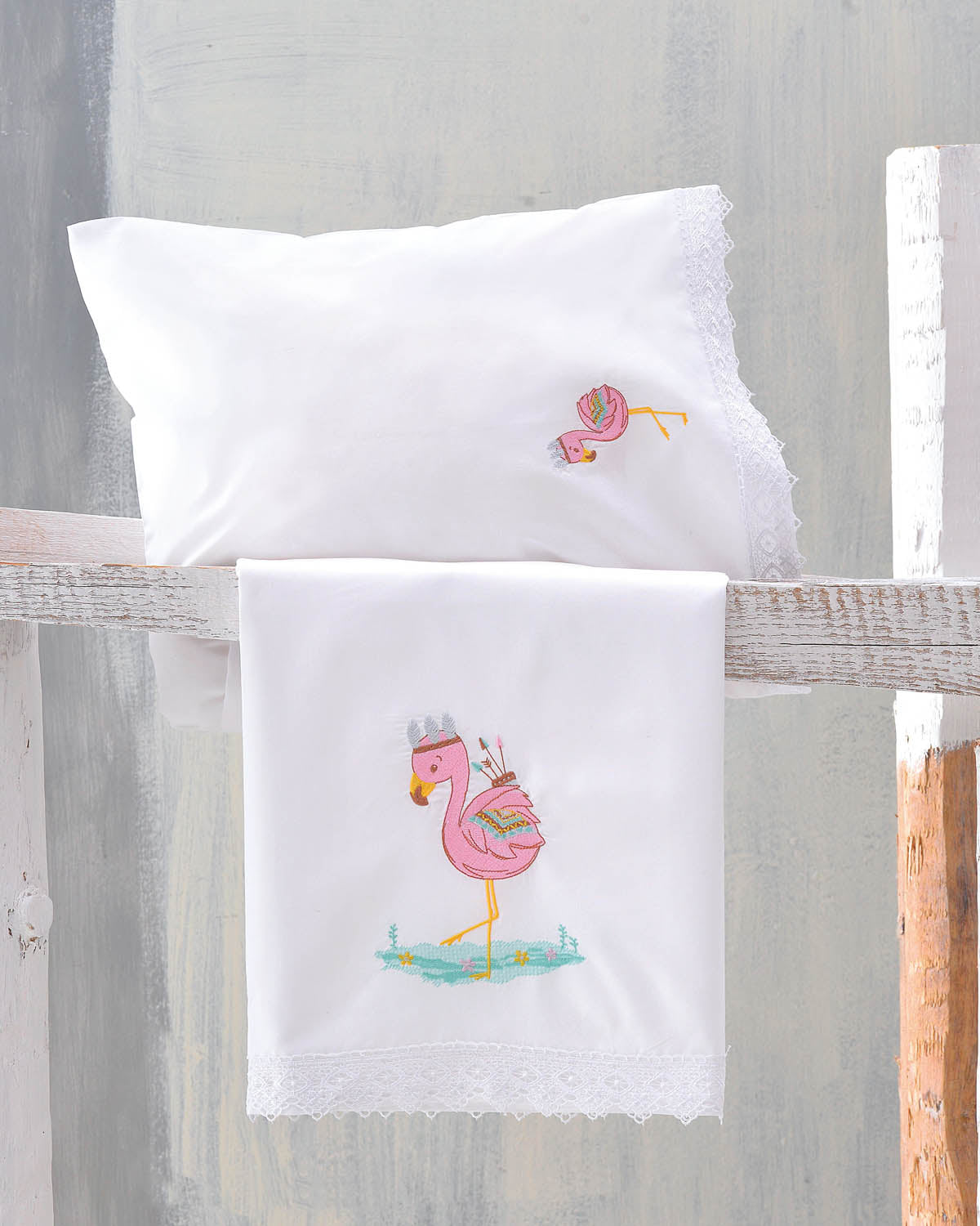 FLAMINGO - Σετ σεντόνια βρεφικά 3 τεμ. με κέντημα 100 x 160 Ροζ 100 x 160 από την εταιρεία Rythmos Home