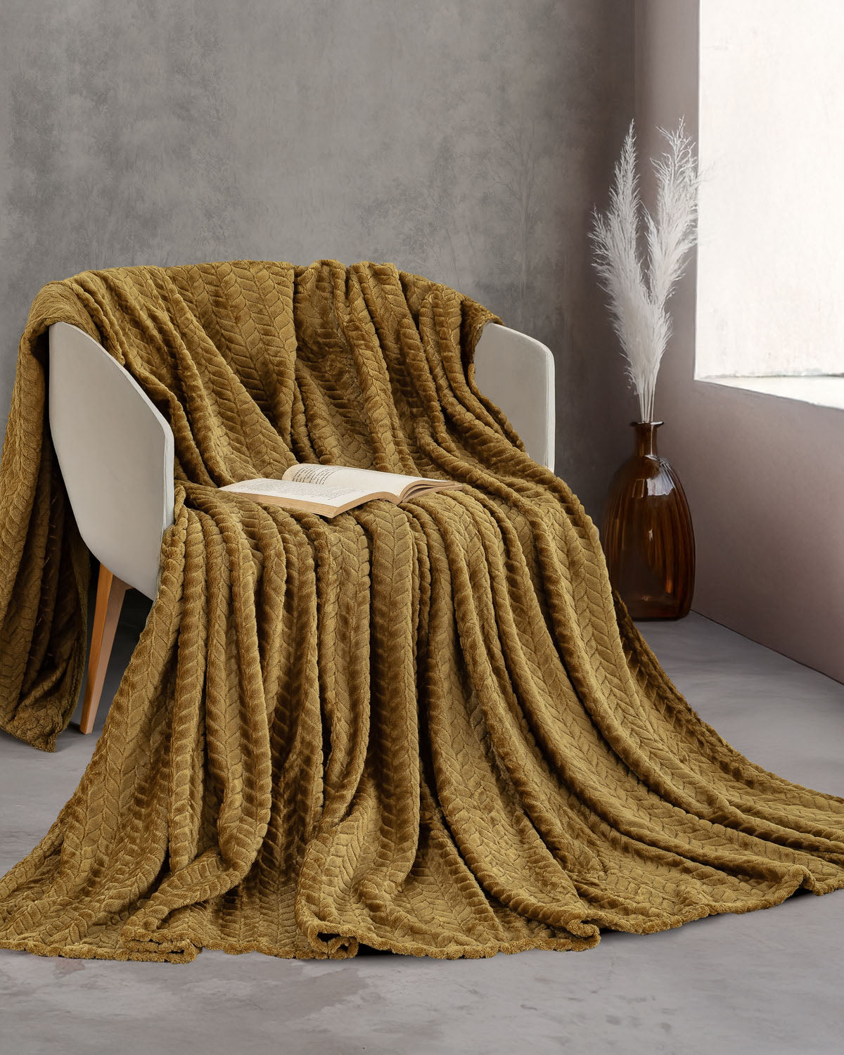 HARMONIE - Κουβέρτα JACQUARD FLANNEL Υπέρδιπλο Χρυσό 220 x 240 από την εταιρεία Rythmos Home