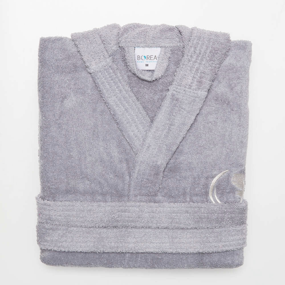 Μπουρνούζι Ενηλίκων Με Κουκούλα Logo Γκρι από την εταιρεία Borea Home Textiles