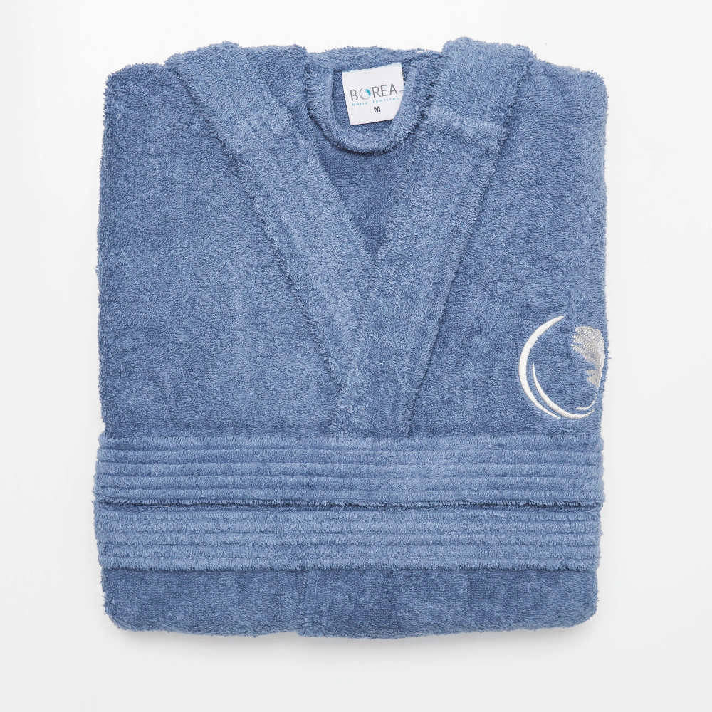 Μπουρνούζι Ενηλίκων Με Κουκούλα Logo Μπλε από την εταιρεία Borea Home Textiles