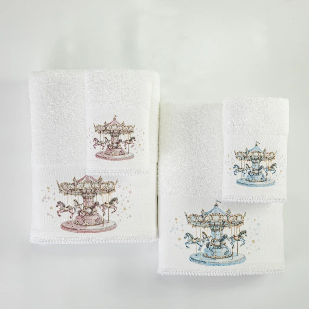 Πετσέτες Σετ 2ΤΜΧ Carousel Λευκό-Ροζ από την εταιρεία Borea Home Textiles