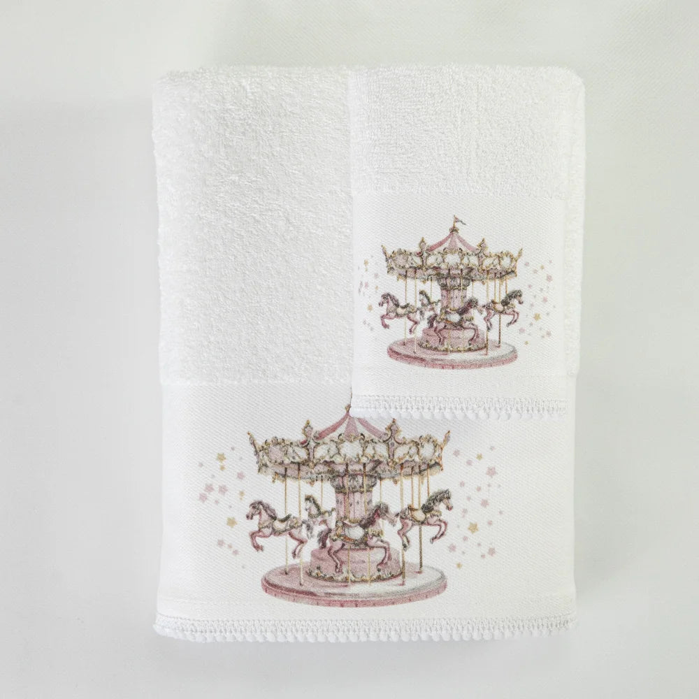 Πετσέτες Σετ 2ΤΜΧ Carousel Λευκό-Ροζ από την εταιρεία Borea Home Textiles