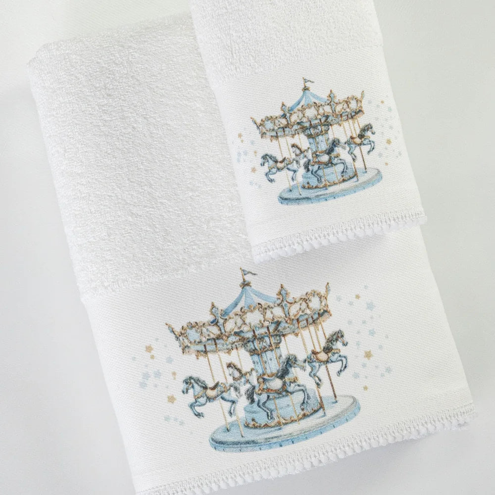 Πετσέτες Σετ 2ΤΜΧ Carousel Λευκό-Σιέλ από την εταιρεία Borea Home Textiles