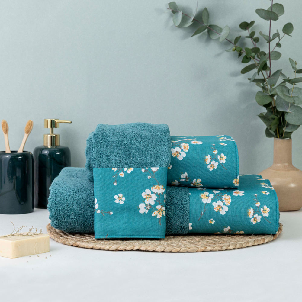 Πετσέτες Σετ 3ΤΜΧ Jasmine Πετρόλ 70 x 140 50 x 90 30 x 50 cm Σ3ΤΜΧ από την εταιρεία Borea Home Textiles