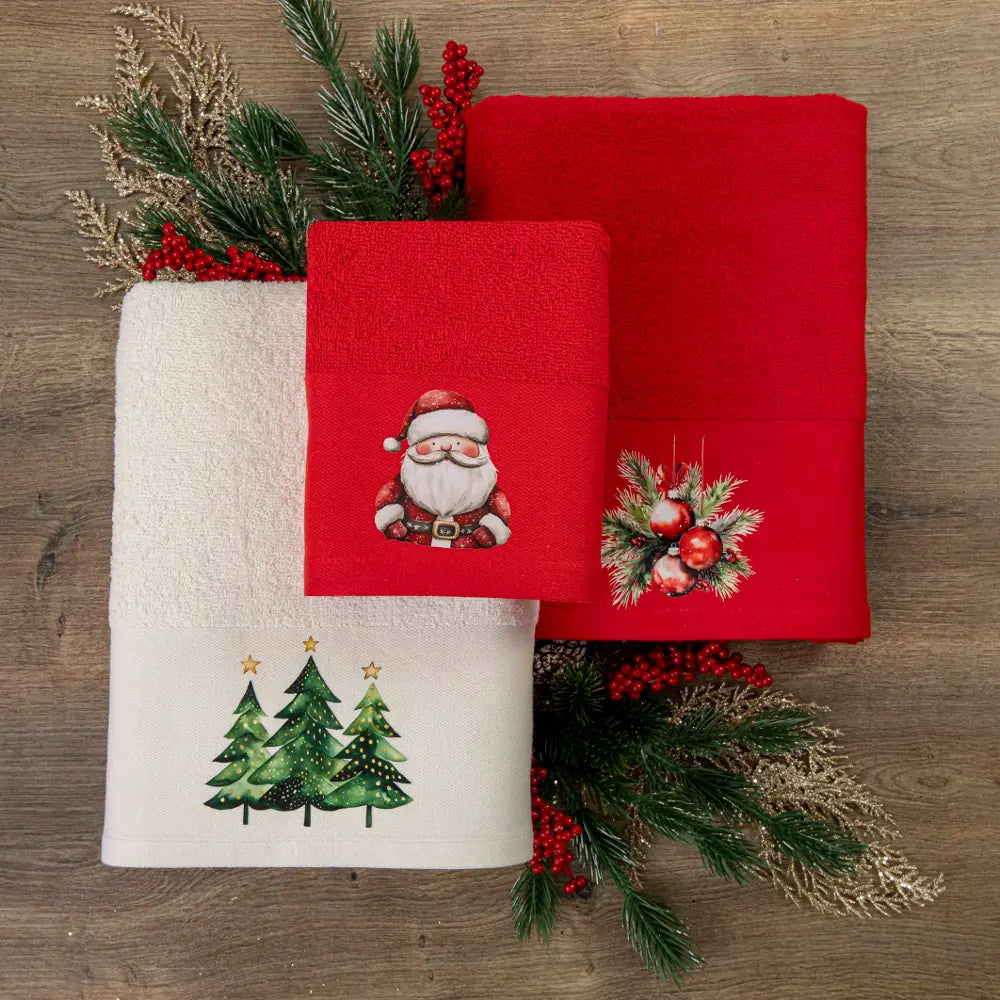 Πετσέτες Χριστουγεννιάτικες Σετ 2ΤΜΧ Ornaments Κόκκινο από την εταιρεία Borea Home Textiles