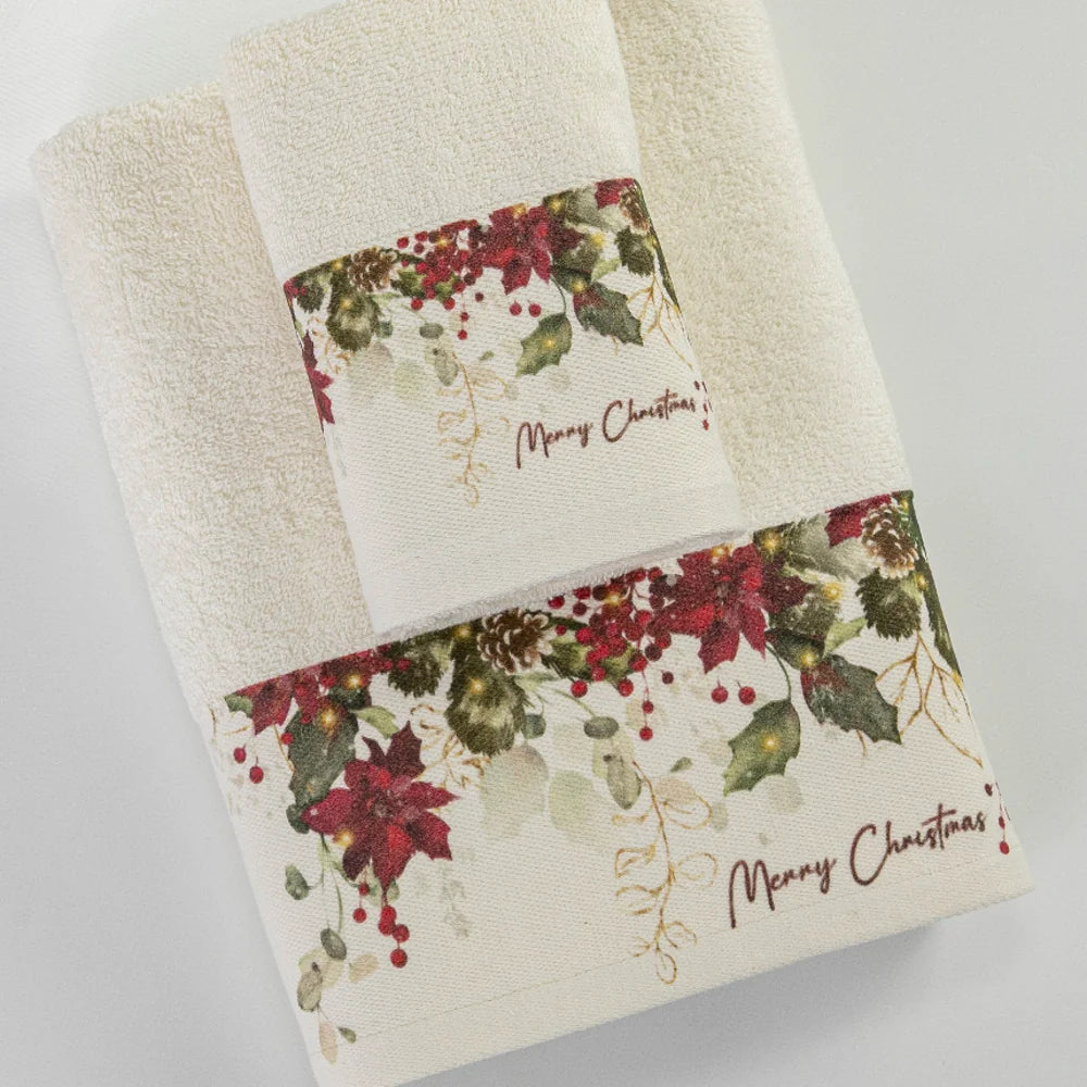 Πετσέτες Χριστουγεννιάτικες Σετ 2ΤΜΧ Christmas Berries Εκρού από την εταιρεία Borea Home Textiles