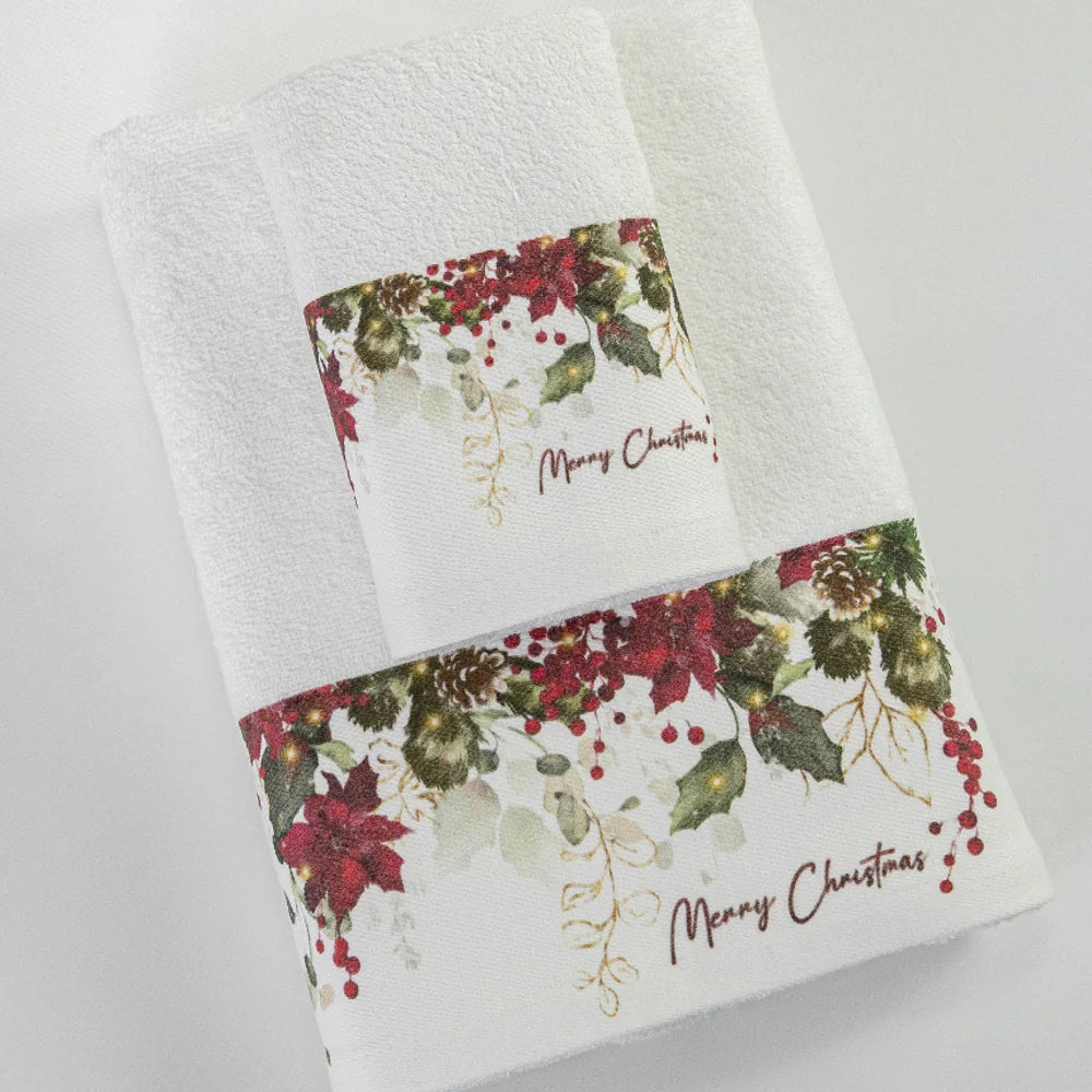 Πετσέτες Χριστουγεννιάτικες Σετ 2ΤΜΧ Christmas Berries Λευκό από την εταιρεία Borea Home Textiles