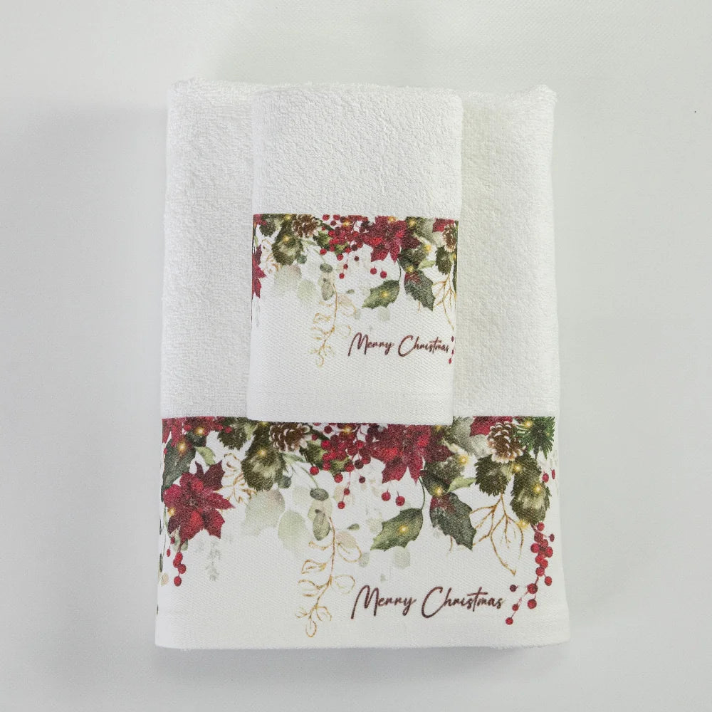 Πετσέτες Χριστουγεννιάτικες Σετ 2ΤΜΧ Christmas Berries Λευκό από την εταιρεία Borea Home Textiles