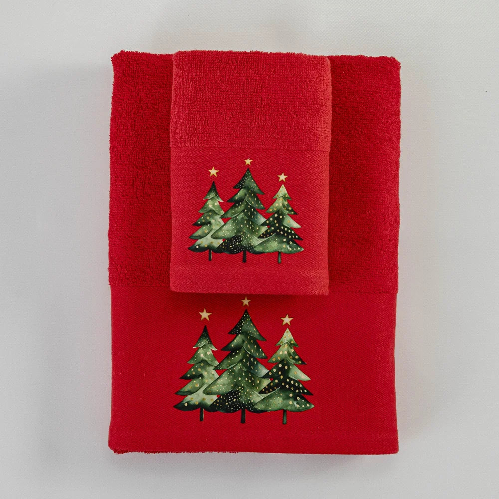 Πετσέτες Χριστουγεννιάτικες Σετ 2ΤΜΧ Fir Κόκκινο από την εταιρεία Borea Home Textiles