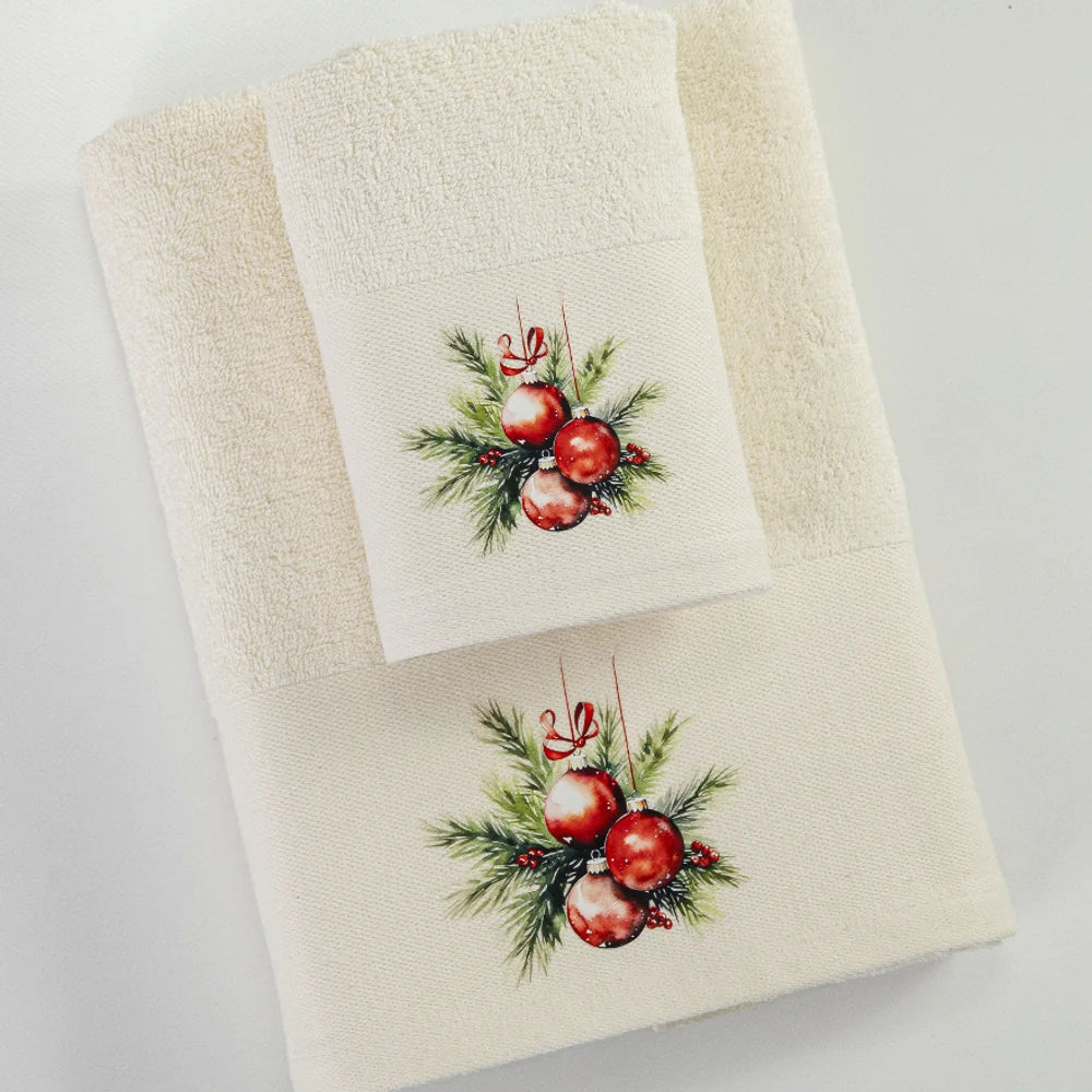 Πετσέτες Χριστουγεννιάτικες Σετ 2ΤΜΧ Ornaments Εκρού από την εταιρεία Borea Home Textiles
