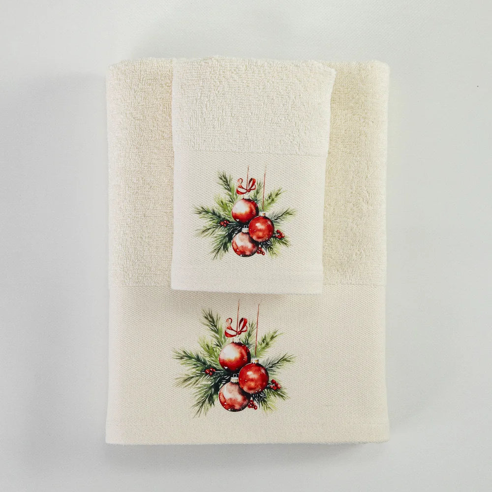 Πετσέτες Χριστουγεννιάτικες Σετ 2ΤΜΧ Ornaments Εκρού από την εταιρεία Borea Home Textiles