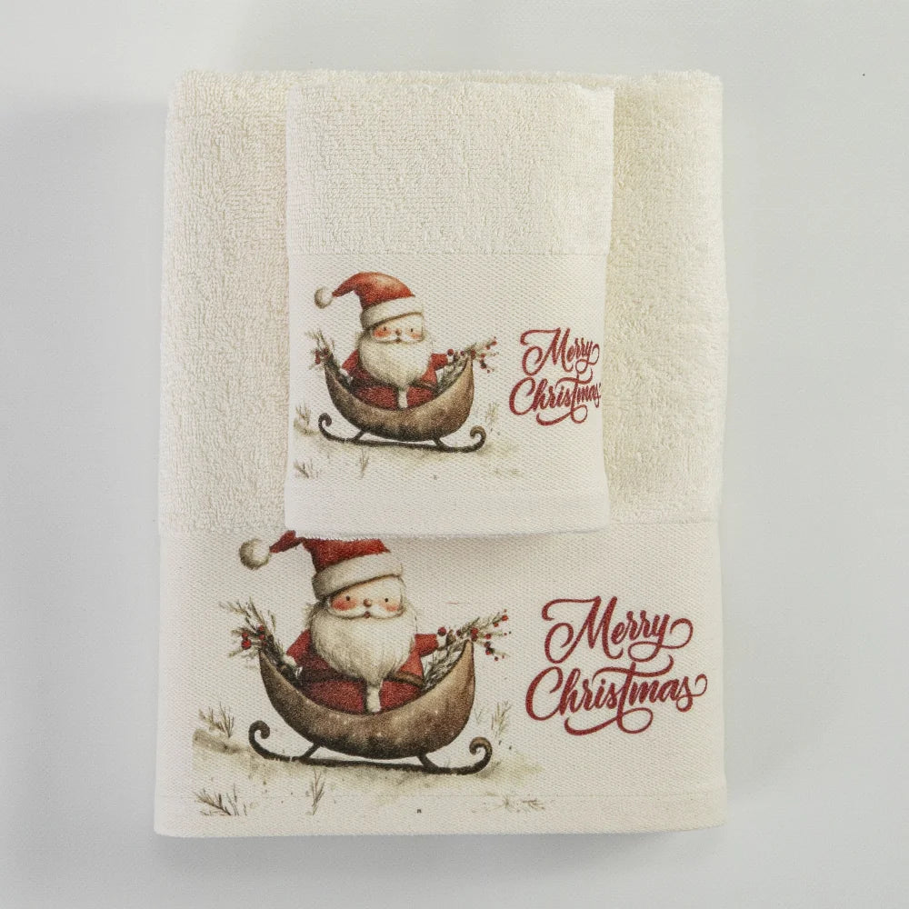Πετσέτες Χριστουγεννιάτικες Σετ 2ΤΜΧ Santa's Sleigh Εκρού από την εταιρεία Borea Home Textiles
