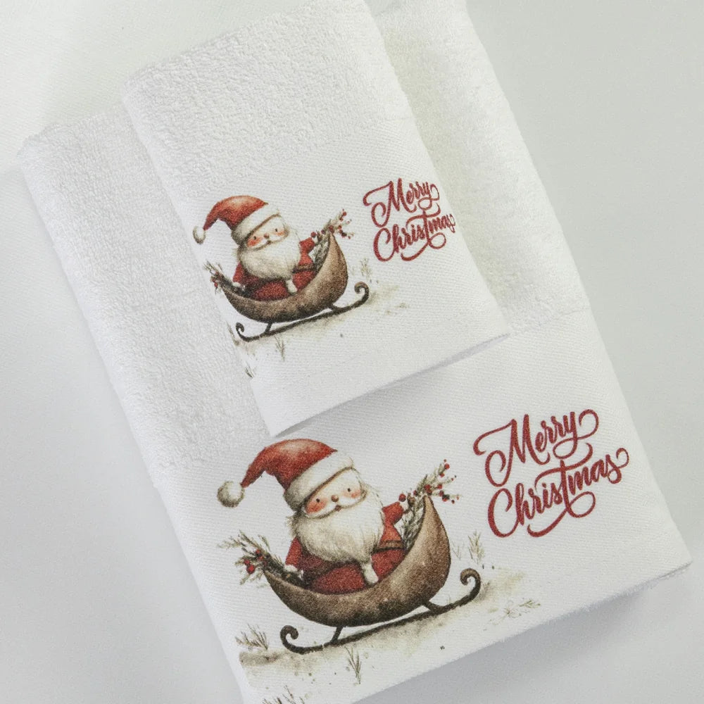 Πετσέτες Χριστουγεννιάτικες Σετ 2ΤΜΧ Santa's Sleigh Λευκό από την εταιρεία Borea Home Textiles