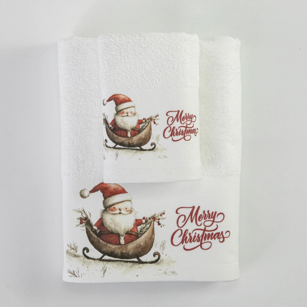 Πετσέτες Χριστουγεννιάτικες Σετ 2ΤΜΧ Santa's Sleigh Λευκό από την εταιρεία Borea Home Textiles
