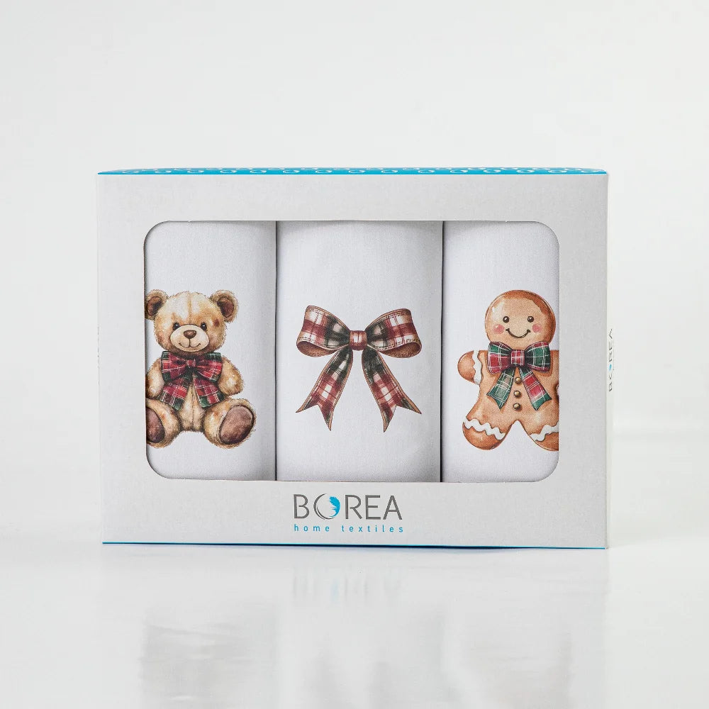 Ποτηρόπανα Κουζίνας Χριστουγεννιάτικα Bow Σετ 3ΤΜΧ από την εταιρεία Borea Home Textiles