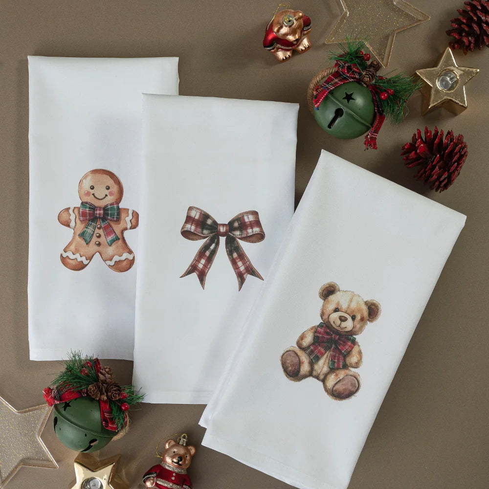 Ποτηρόπανα Κουζίνας Χριστουγεννιάτικα Bow Σετ 3ΤΜΧ από την εταιρεία Borea Home Textiles