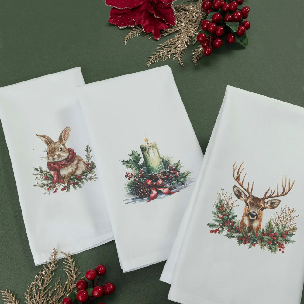 Ποτηρόπανα Κουζίνας Χριστουγεννιάτικα Candlelight Σετ 3ΤΜΧ από την εταιρεία Borea Home Textiles