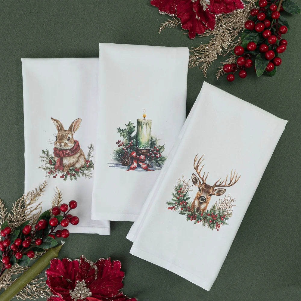 Ποτηρόπανα Κουζίνας Χριστουγεννιάτικα Candlelight Σετ 3ΤΜΧ από την εταιρεία Borea Home Textiles